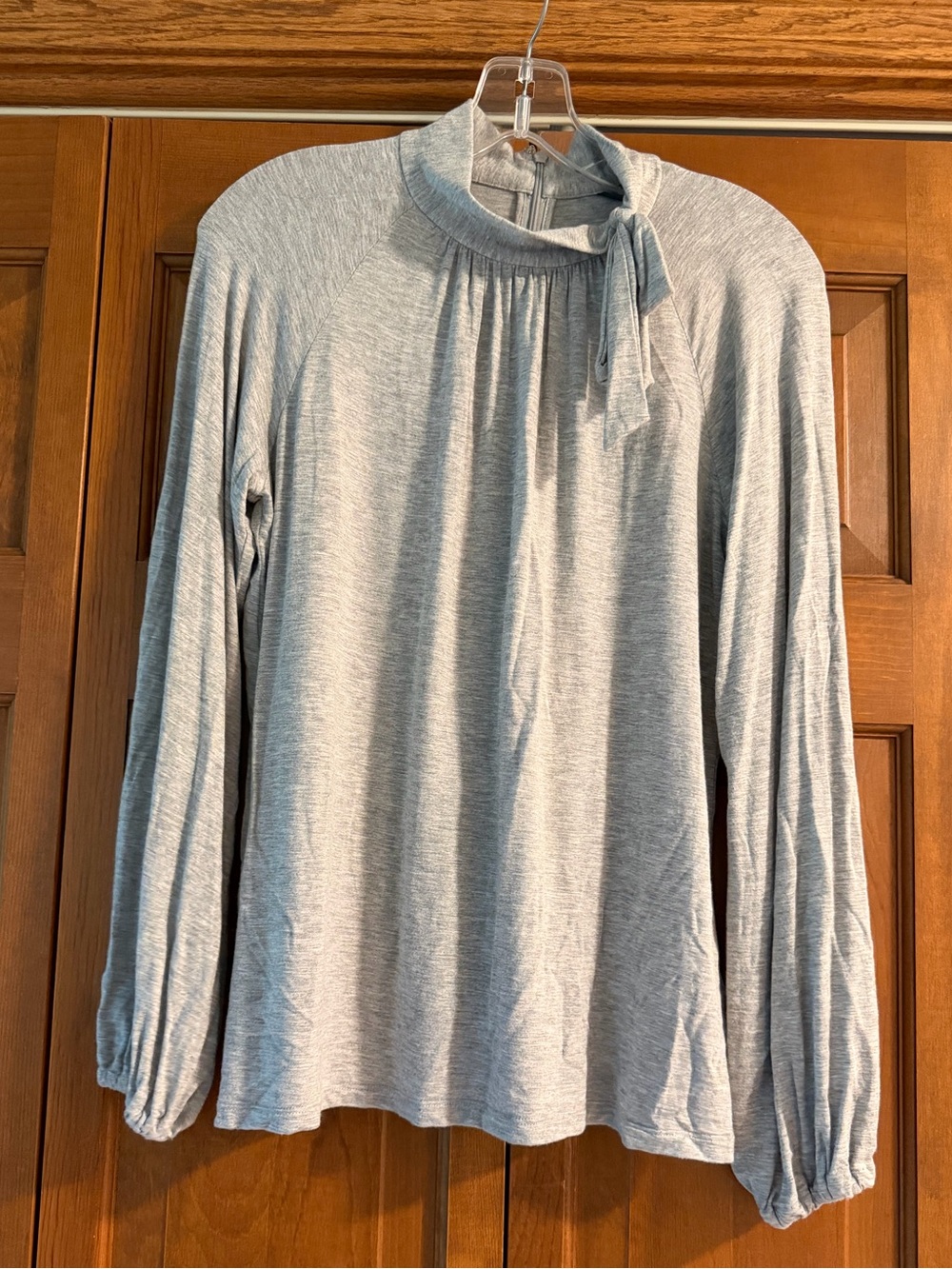 Light Gray Long Sleeve Tie Neck Top
